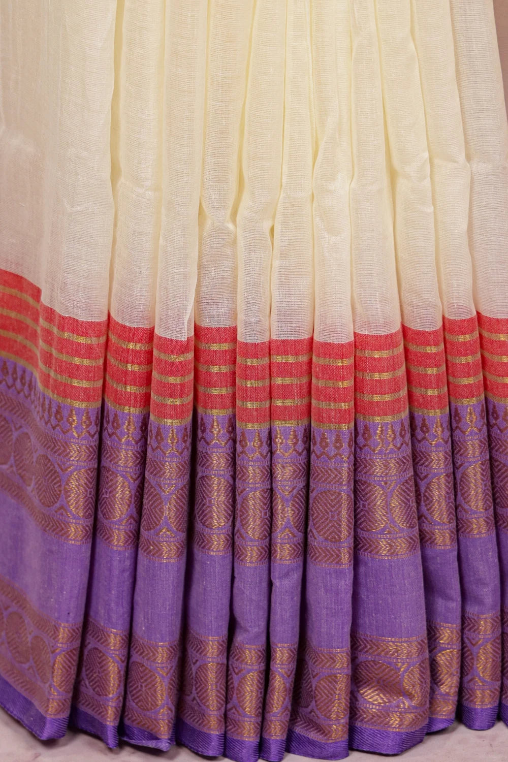 Cream Mul Cotton Kerala Saree