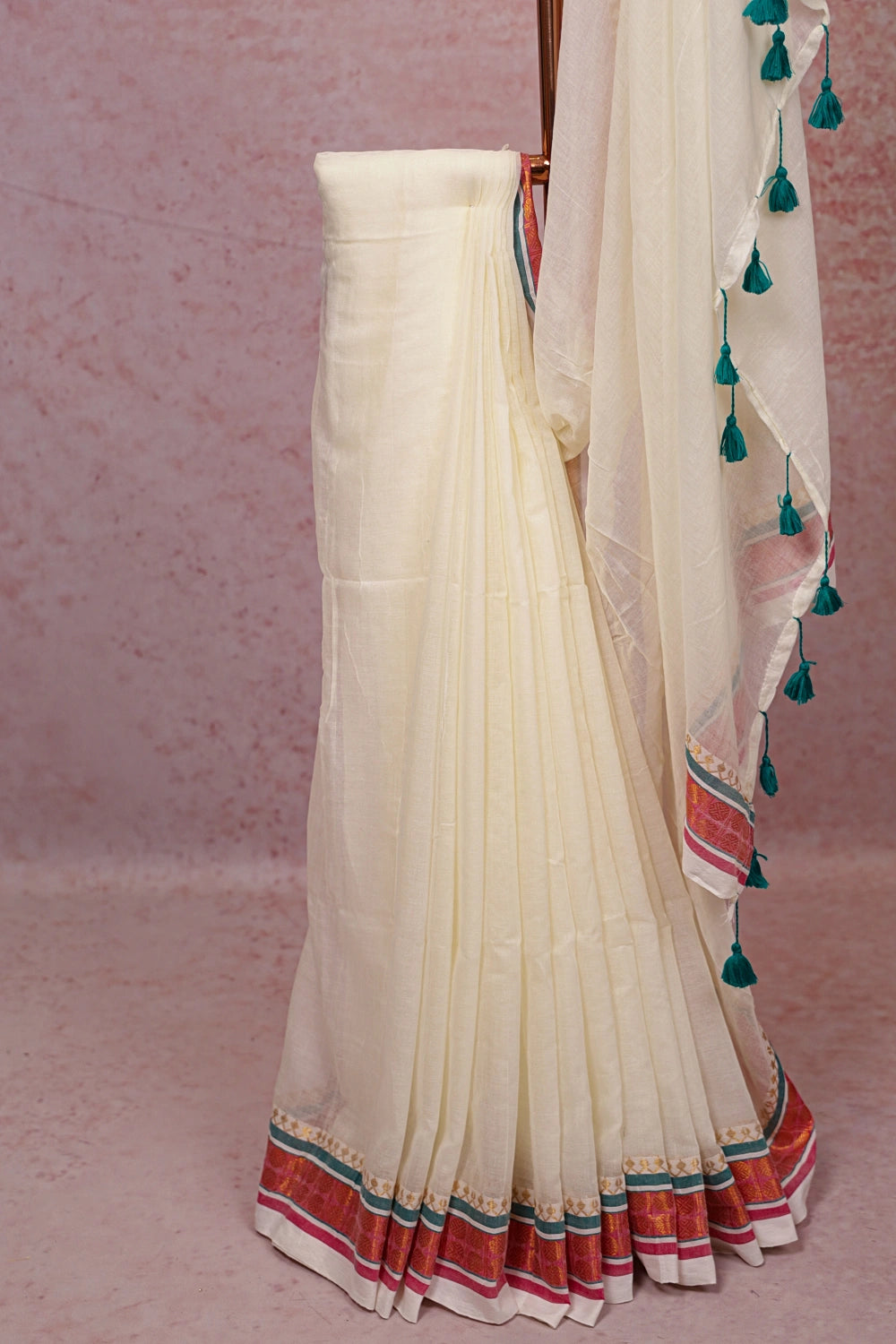 Cream Mul Cotton Kerala Saree
