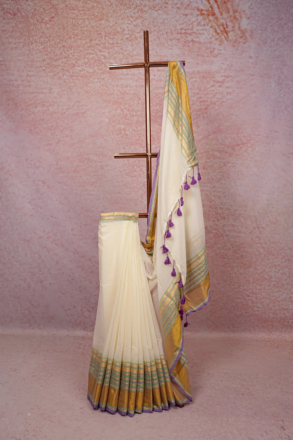 Cream Mul Cotton Kerala Saree