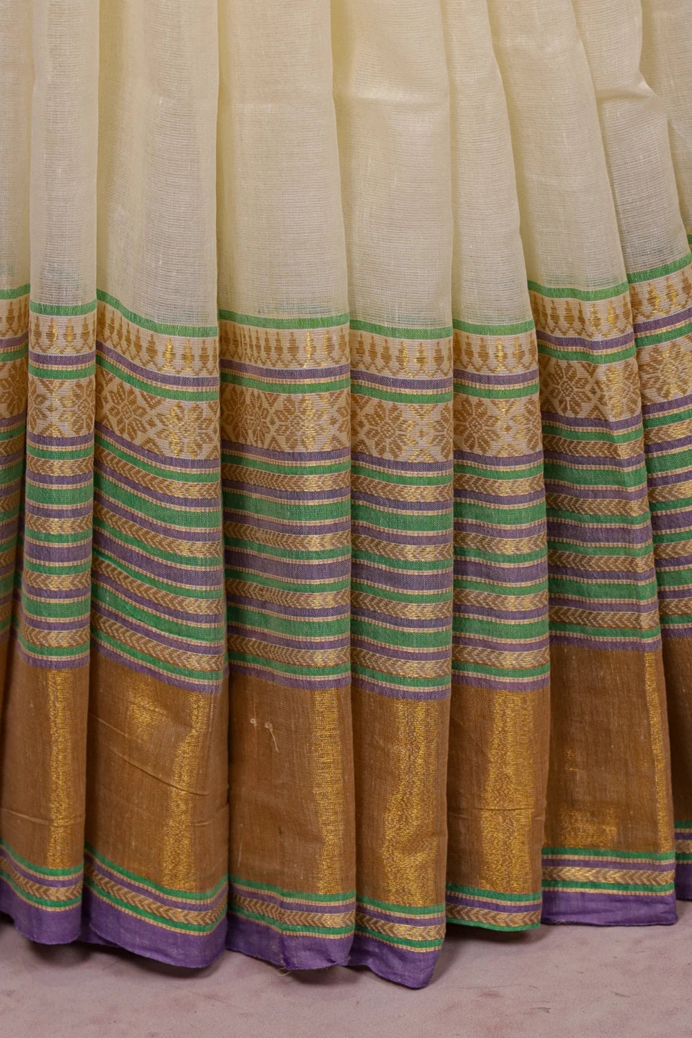 Cream Mul Cotton Kerala Saree