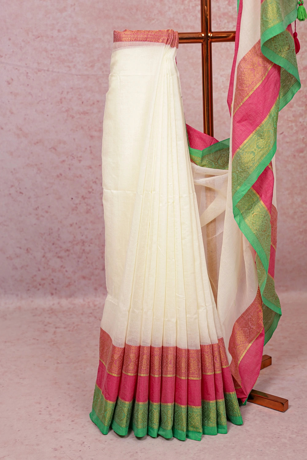 Cream Mul Cotton Kerala Saree