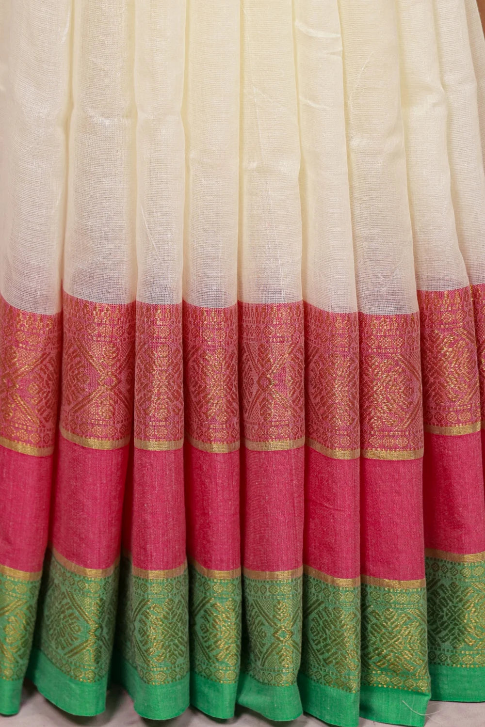 Cream Mul Cotton Kerala Saree