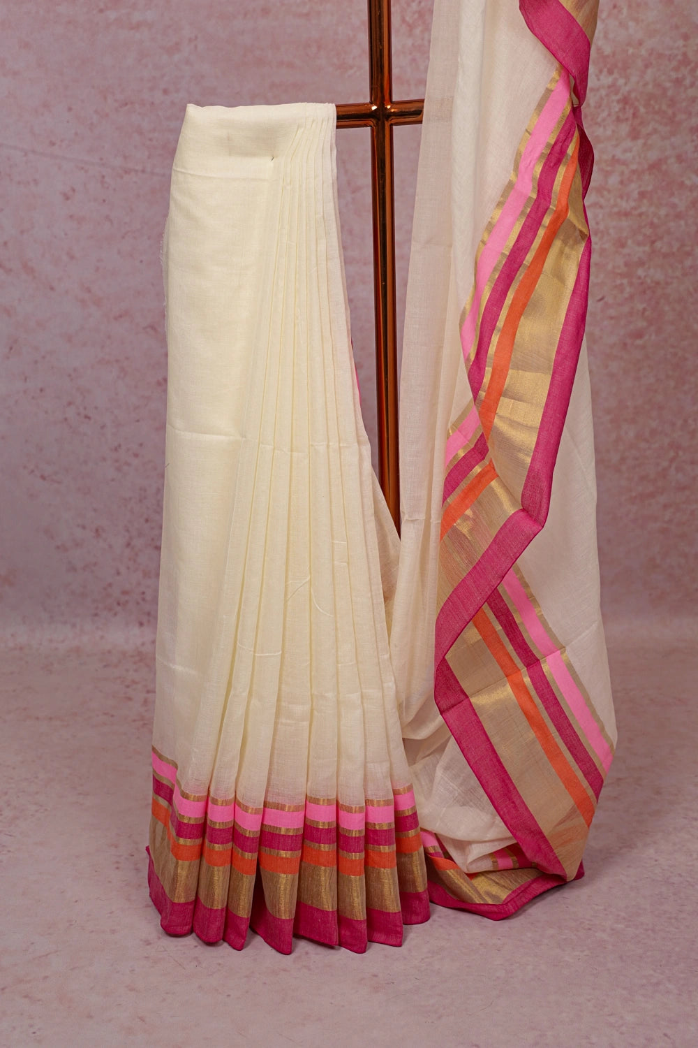 Cream Mul Cotton Kerala Saree
