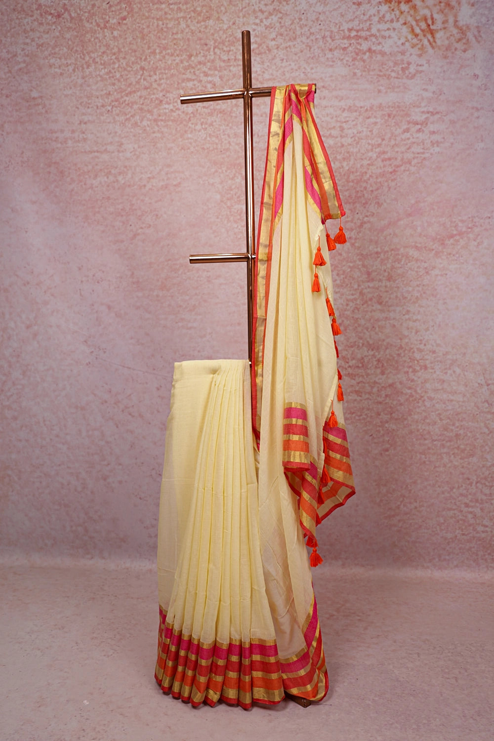 Cream Mul Cotton Kerala Saree