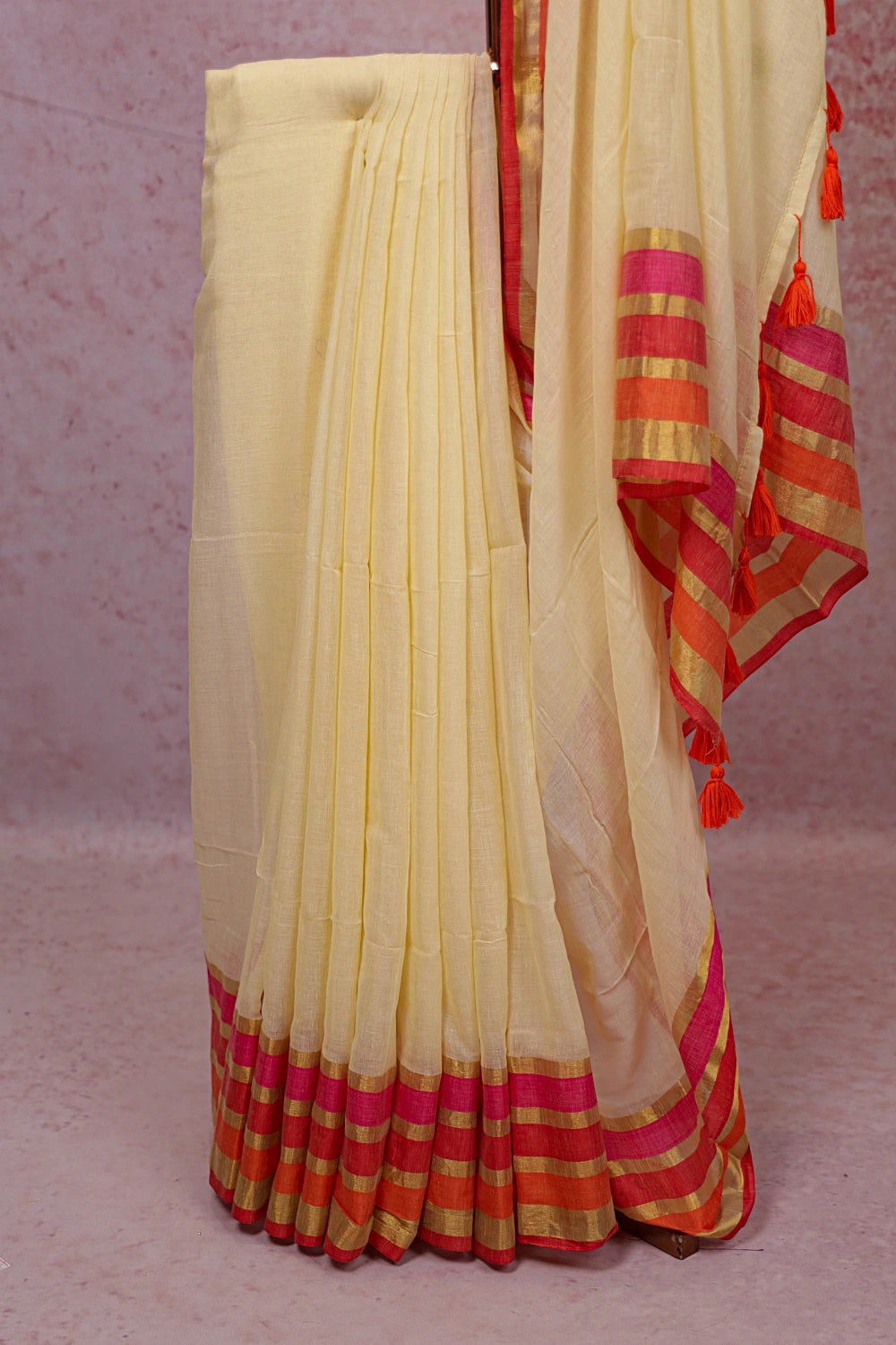 Cream Mul Cotton Kerala Saree