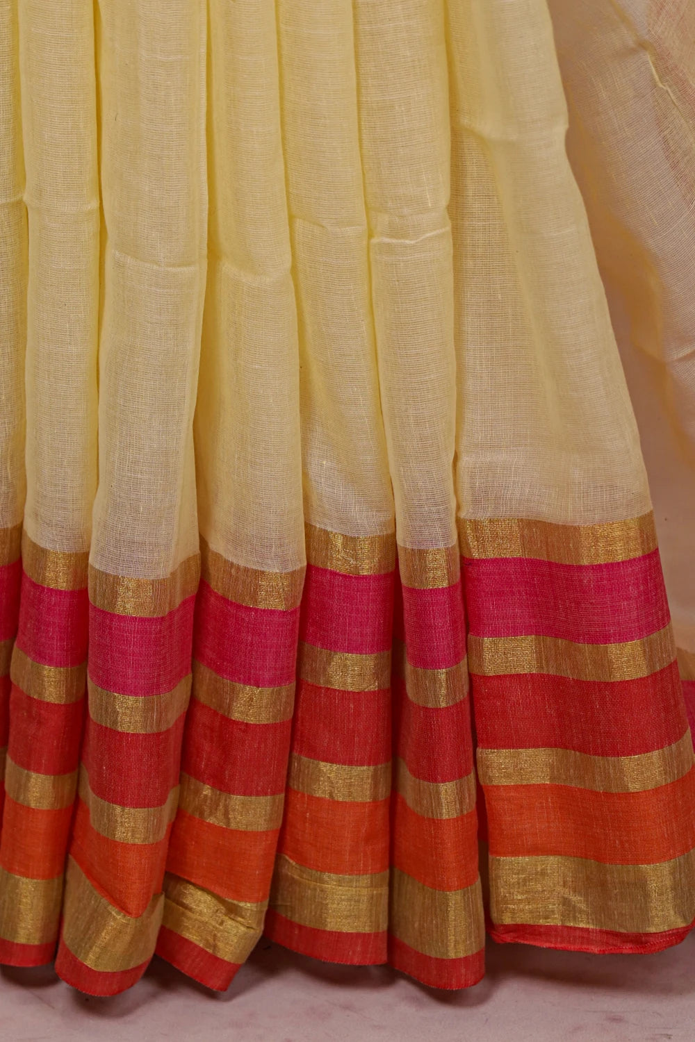 Cream Mul Cotton Kerala Saree