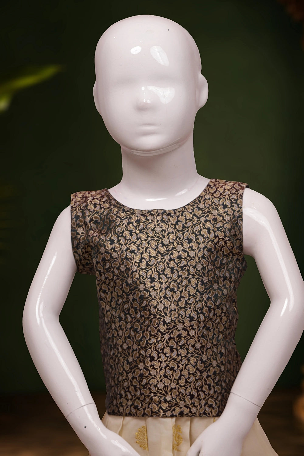 Girls Green Color Top With Golden Skirt
