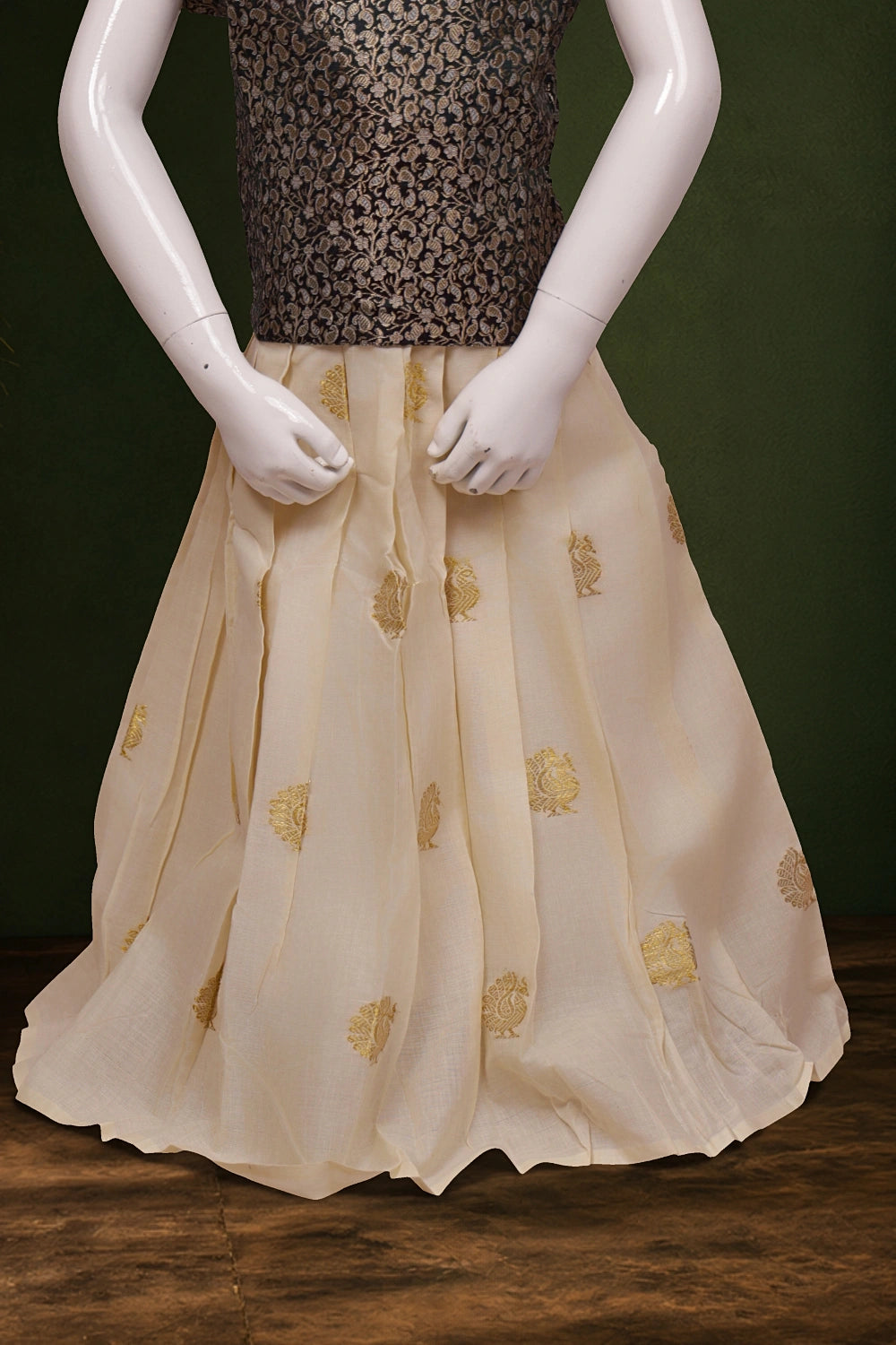 Girls Green Color Top With Golden Skirt