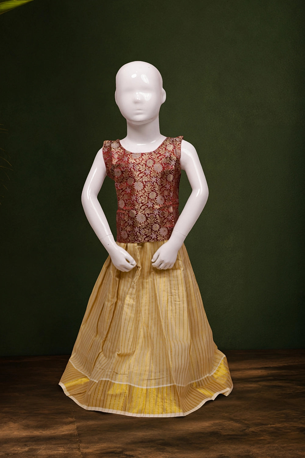 Girls Rust Color Top And Golden Skirt
