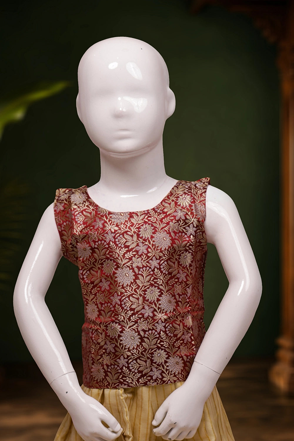 Girls Rust Color Top And Golden Skirt