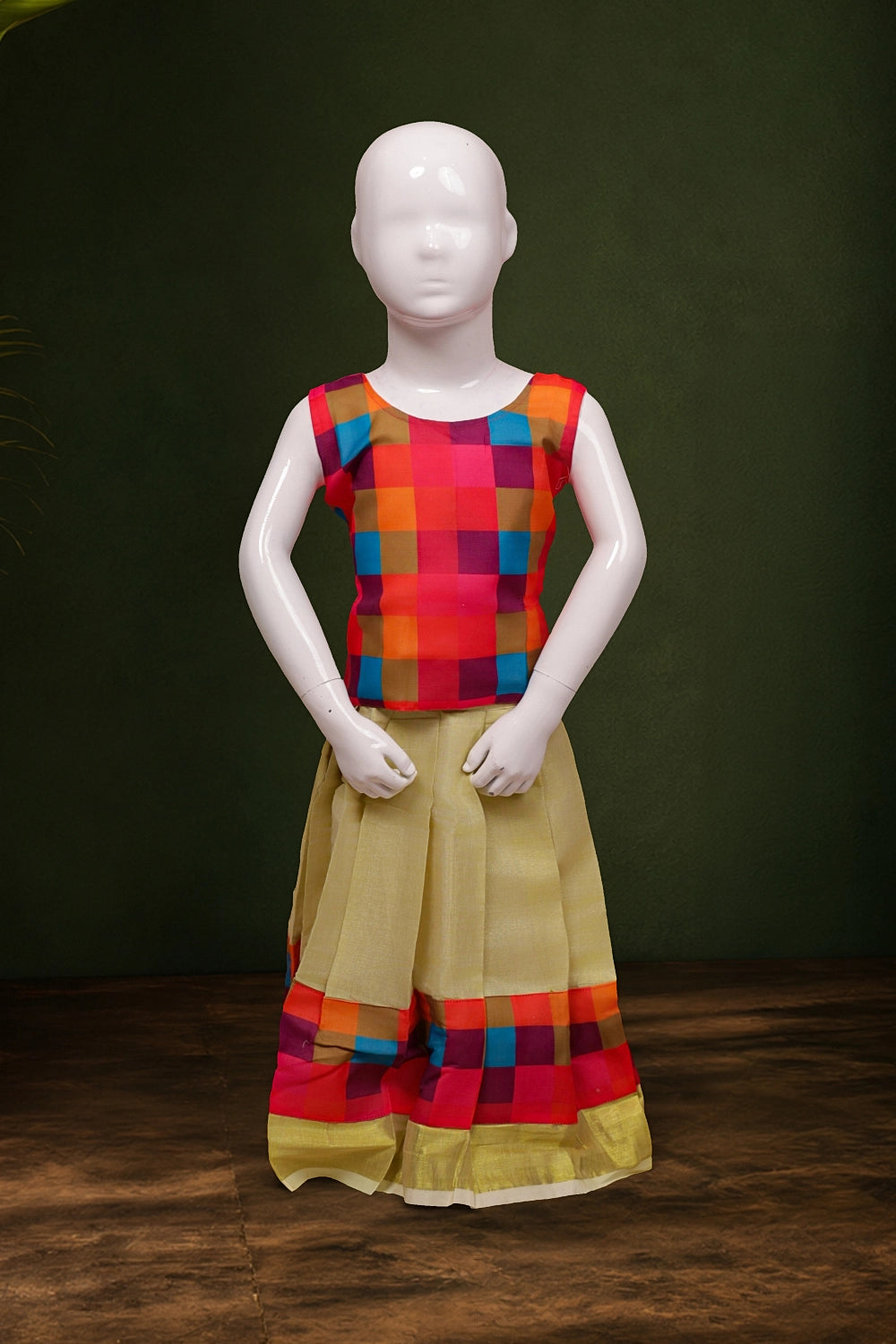 Girls Multi Colour Top With Golden Skirt