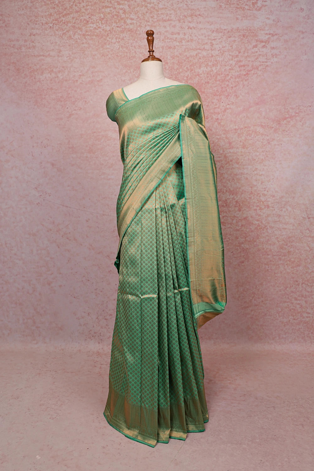 Pista Green Kancheepuram Semi Silk Saree
