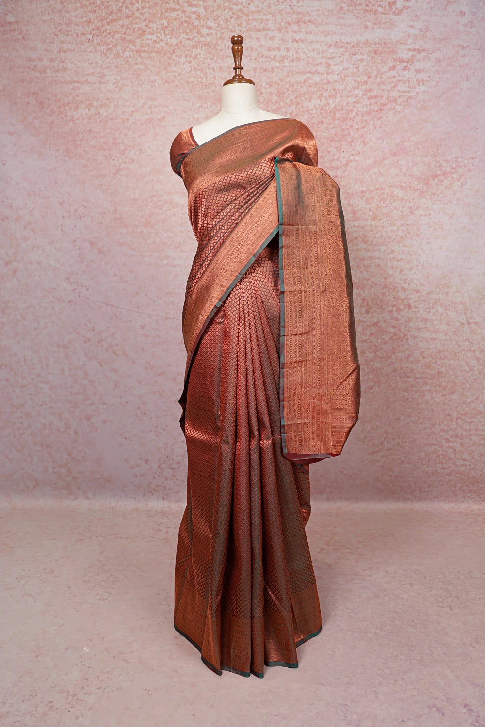 Maroonish Green Kancheepuram Semi Silk Saree