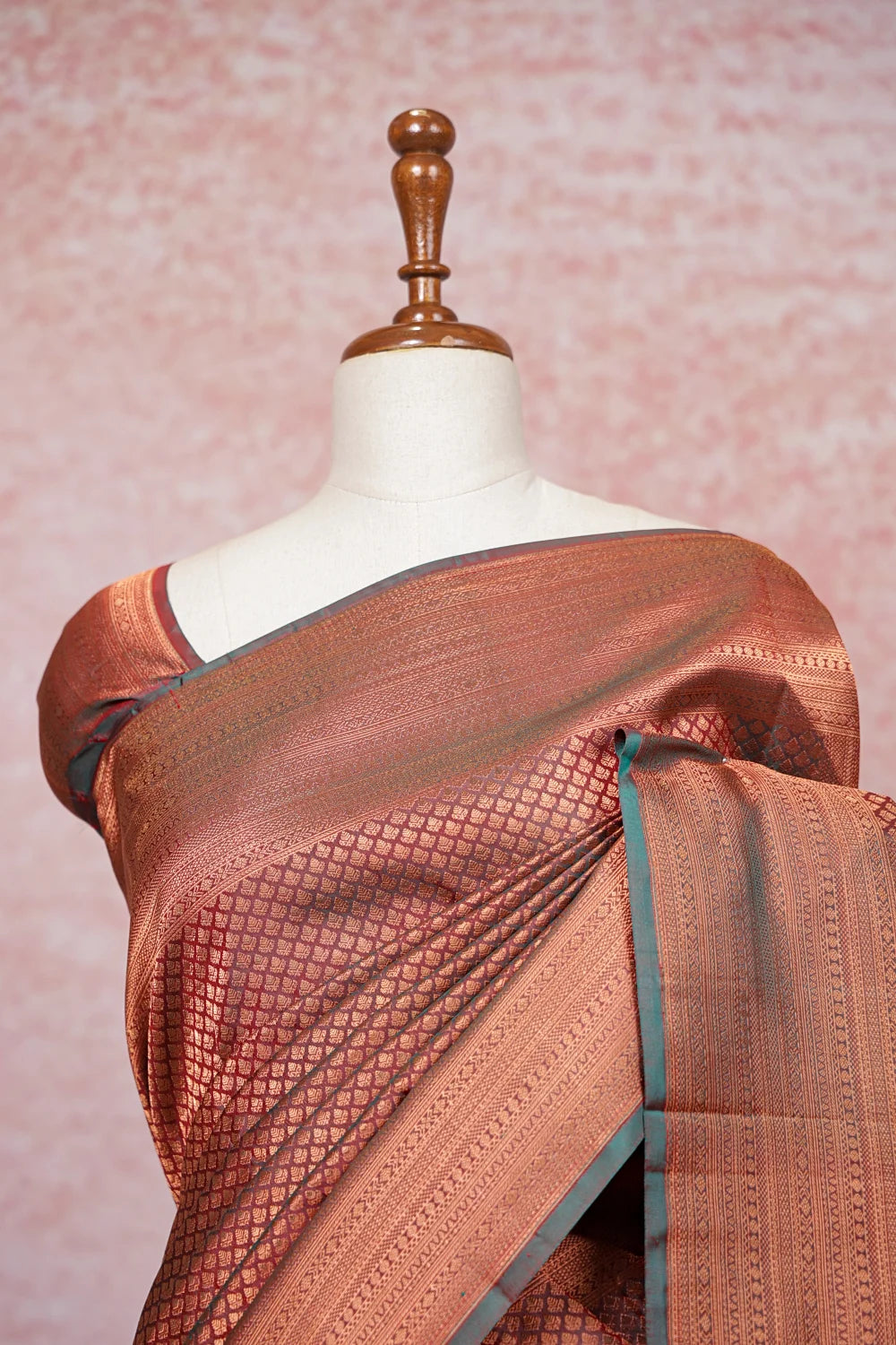 Maroonish Green Kancheepuram Semi Silk Saree