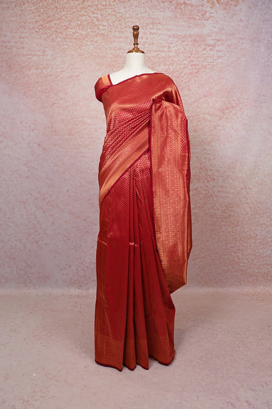Wine Red Kancheepuram Semi Silk Saree