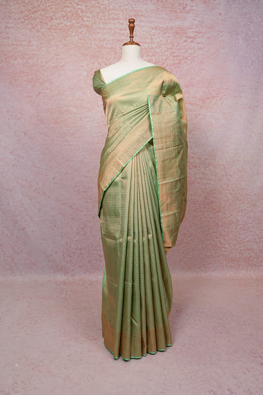 Pista Green  Kancheepuram Semi Silk Saree - Seematti