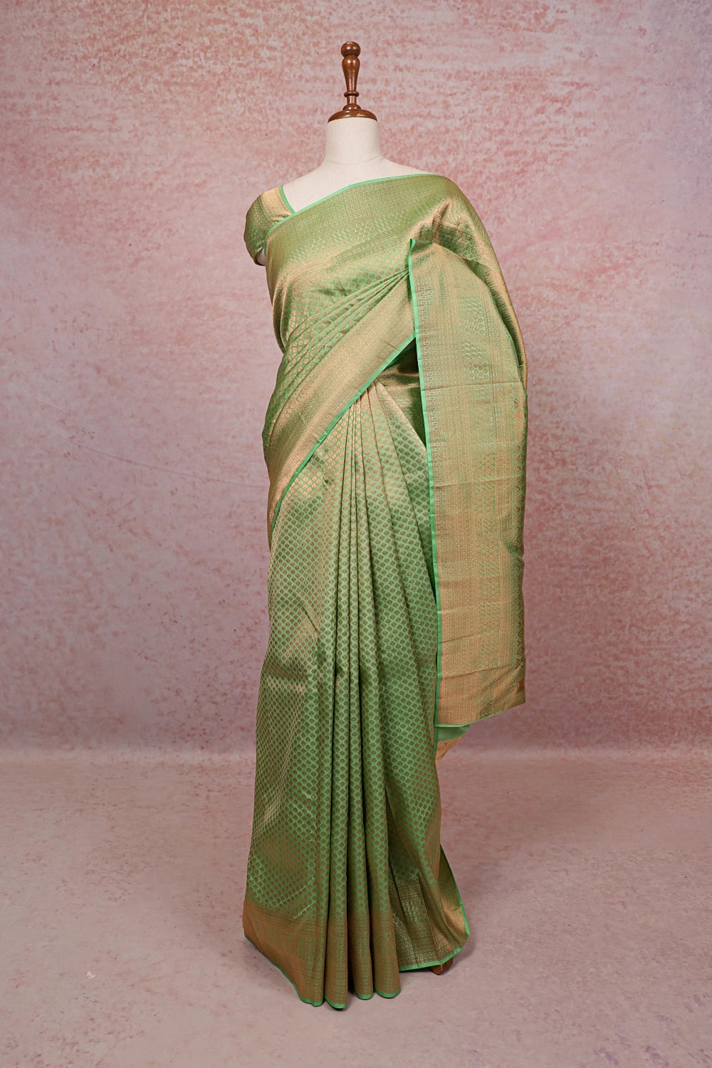 Pista Green Kancheepuram Semi Silk Saree - Seematti