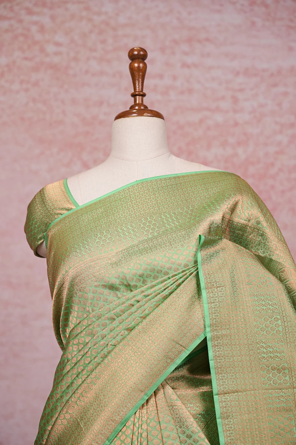 Pista Green Kancheepuram Semi Silk Saree - Seematti