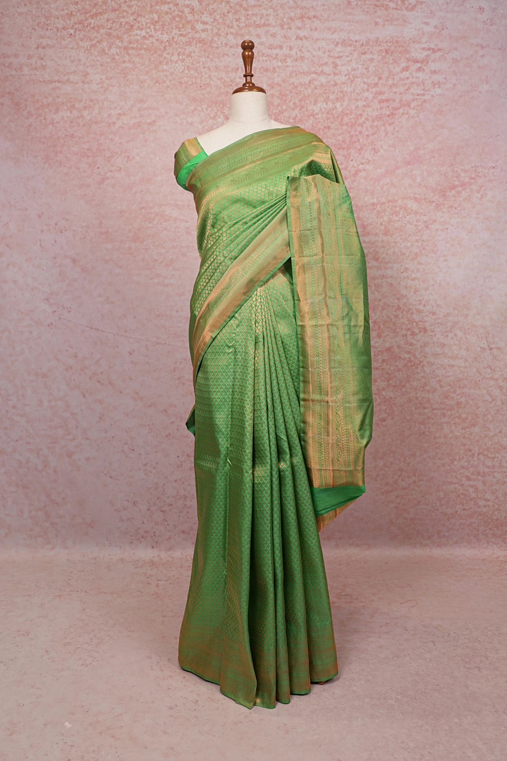 Pista Green Kancheepuram Semi Silk Saree - Seematti