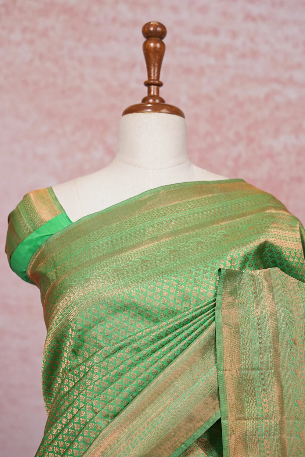Pista Green Kancheepuram Semi Silk Saree - Seematti