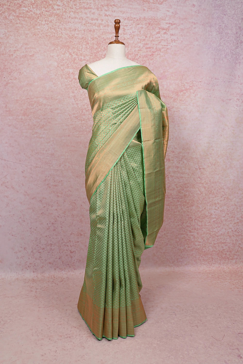 Pista Green Kancheepuram Semi Silk Saree