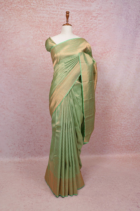 Pista Green Kancheepuram Semi Silk Saree - Seematti