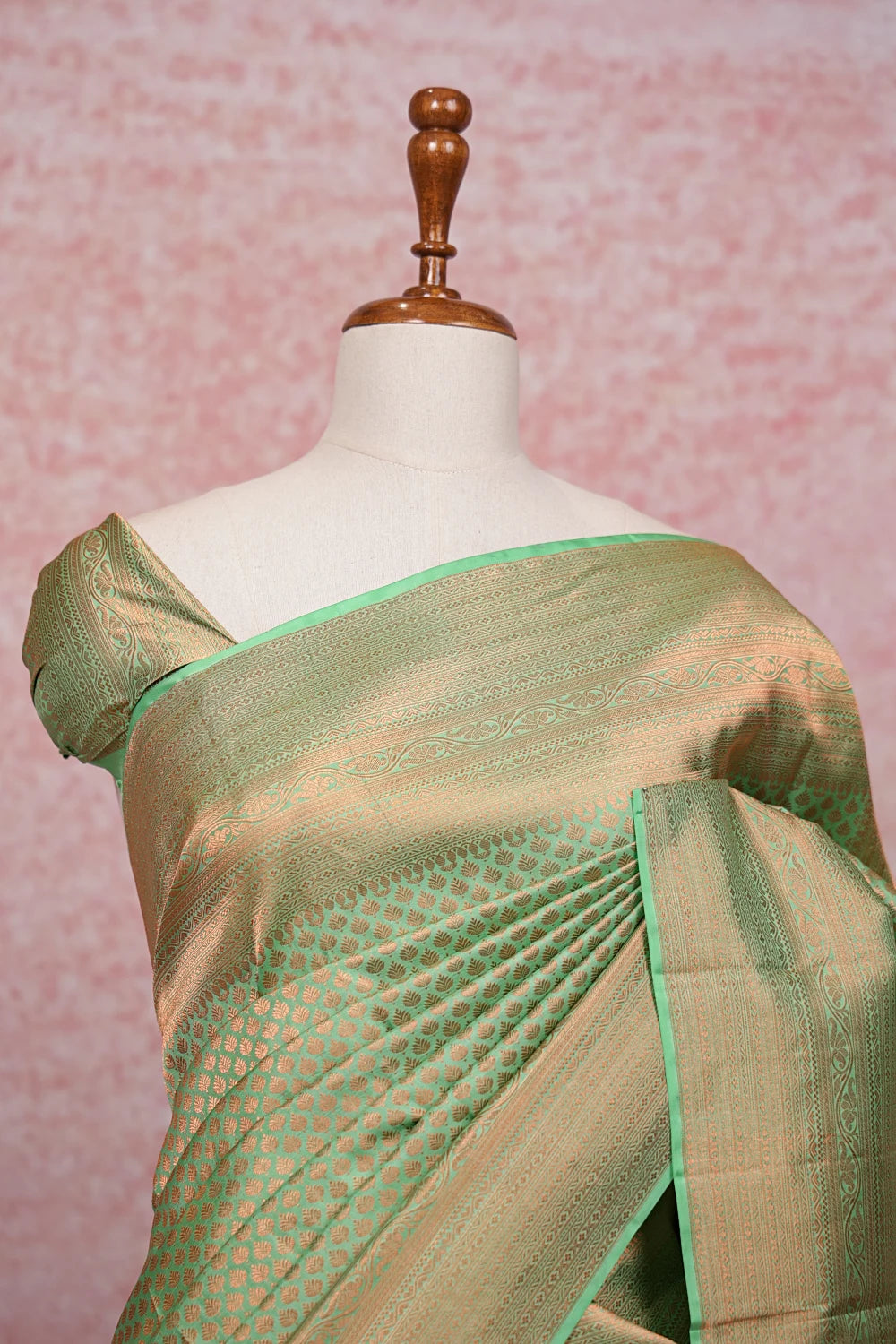 Pista Green Kancheepuram Semi Silk Saree