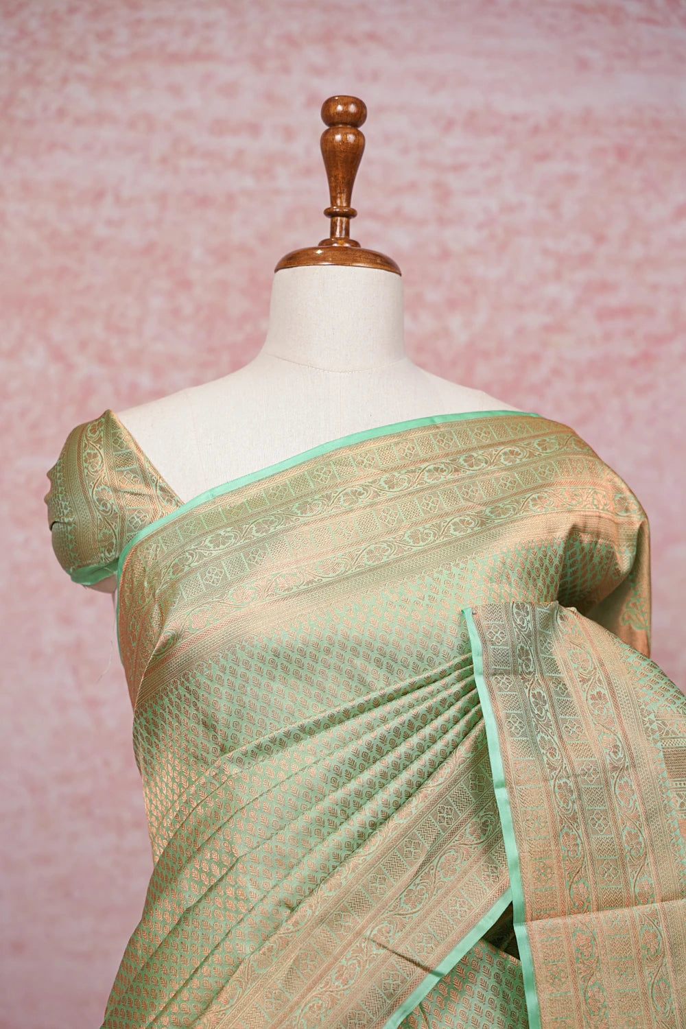 Pista Green Kancheepuram Semi Silk Saree