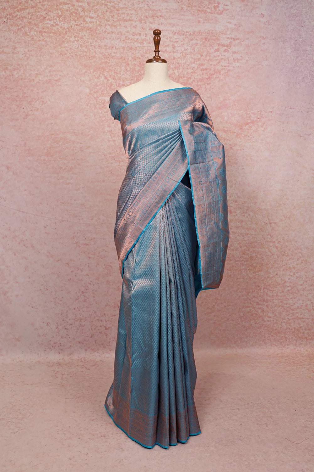Sky Blue Kancheepuram Semi Silk Saree