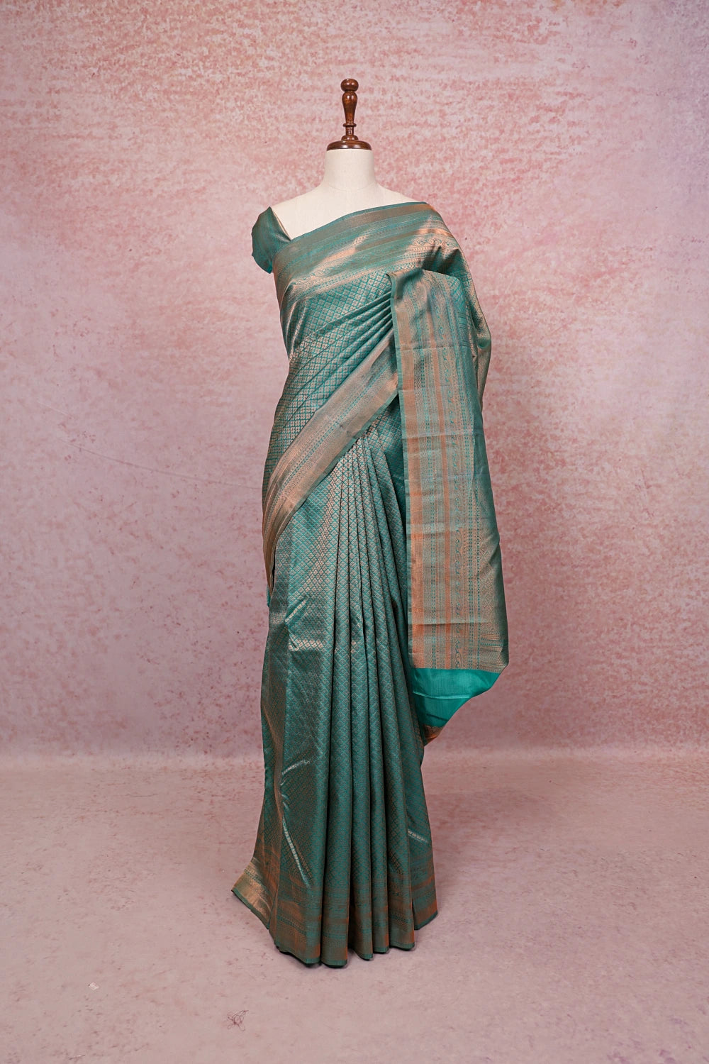 Peacock  Blue Kancheepuram Semi Silk Saree