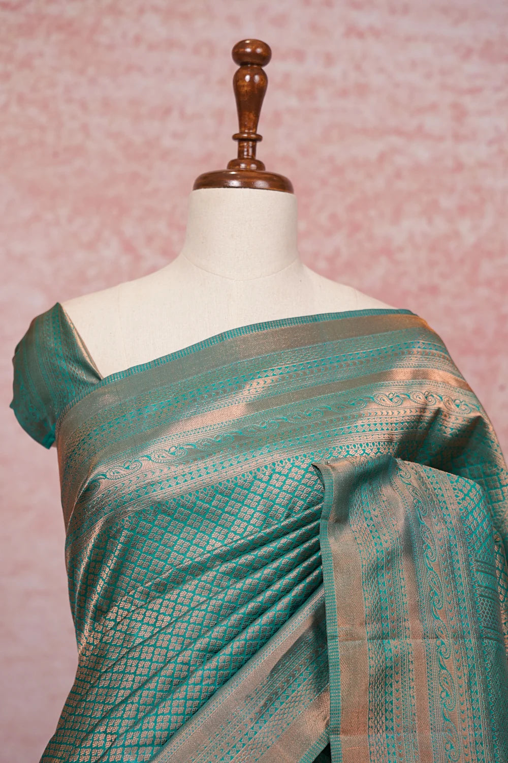 Peacock  Blue Kancheepuram Semi Silk Saree