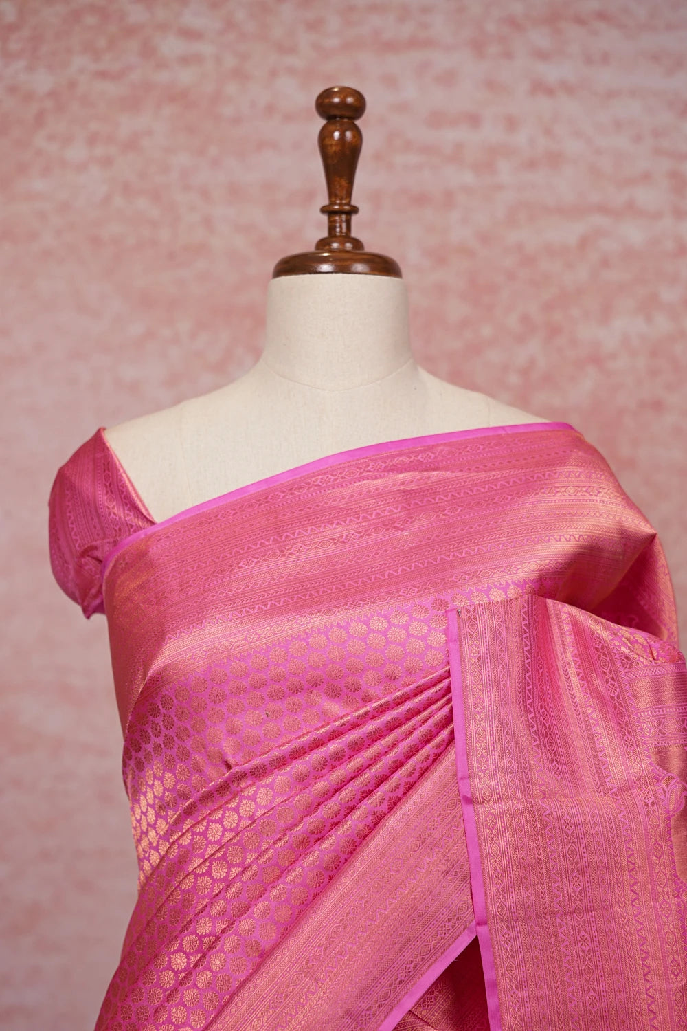 Pink Kancheepuram Semi Silk Saree