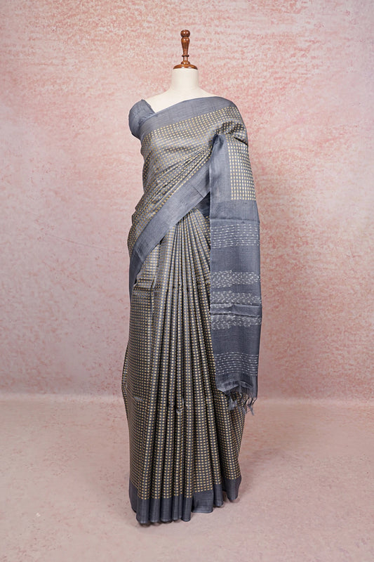 Ash Tussar Silk Saree