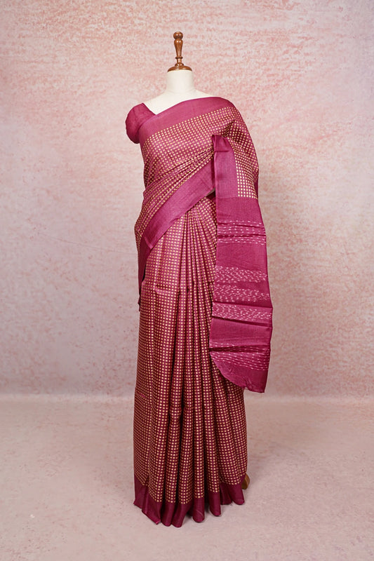 Dark Onion Color Tussar Silk Saree