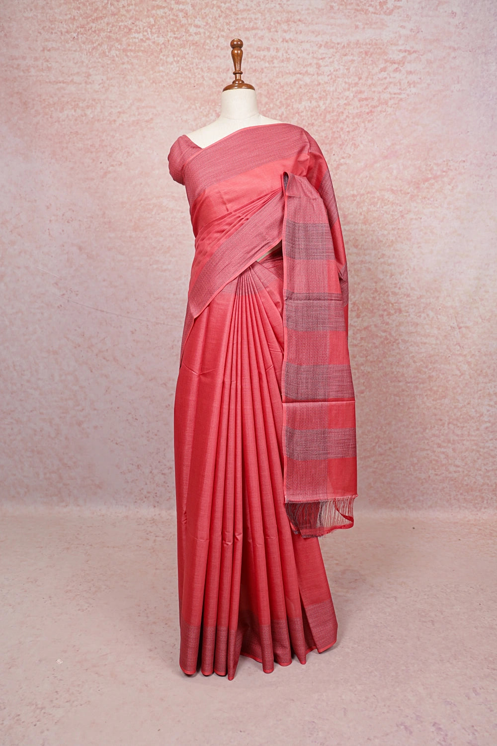 Coral Tussar Silk Saree