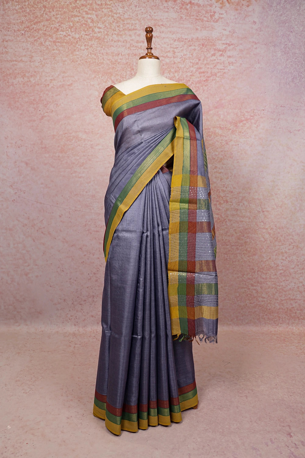 Ash Tussar Silk Saree