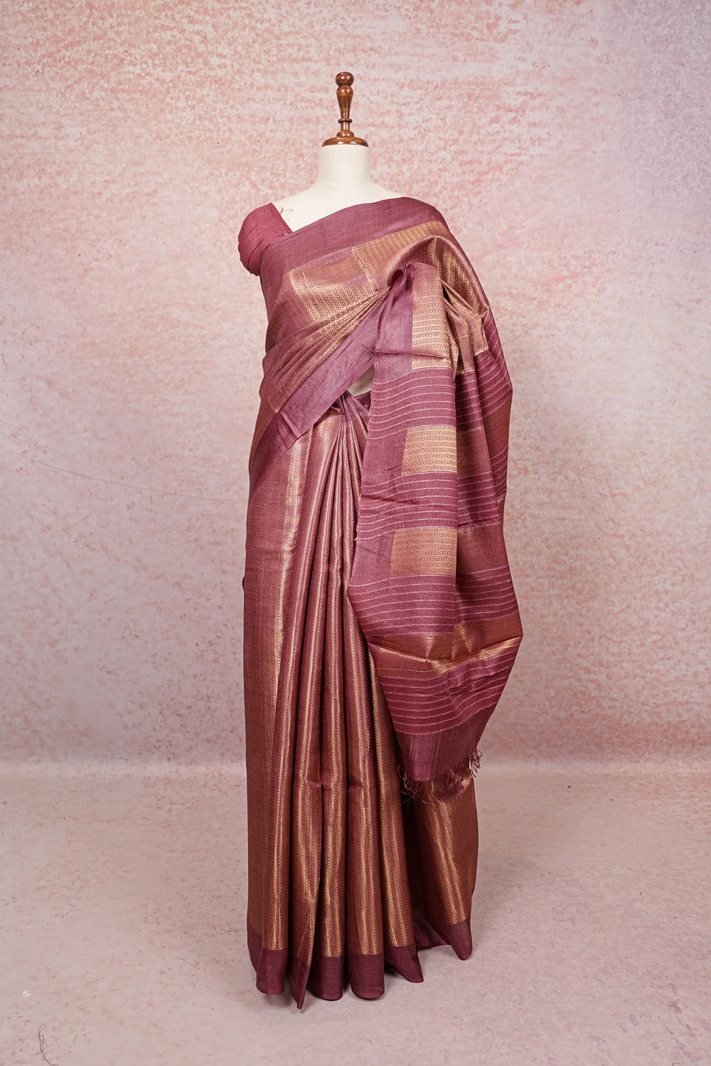 Onion Color Tussar Saree