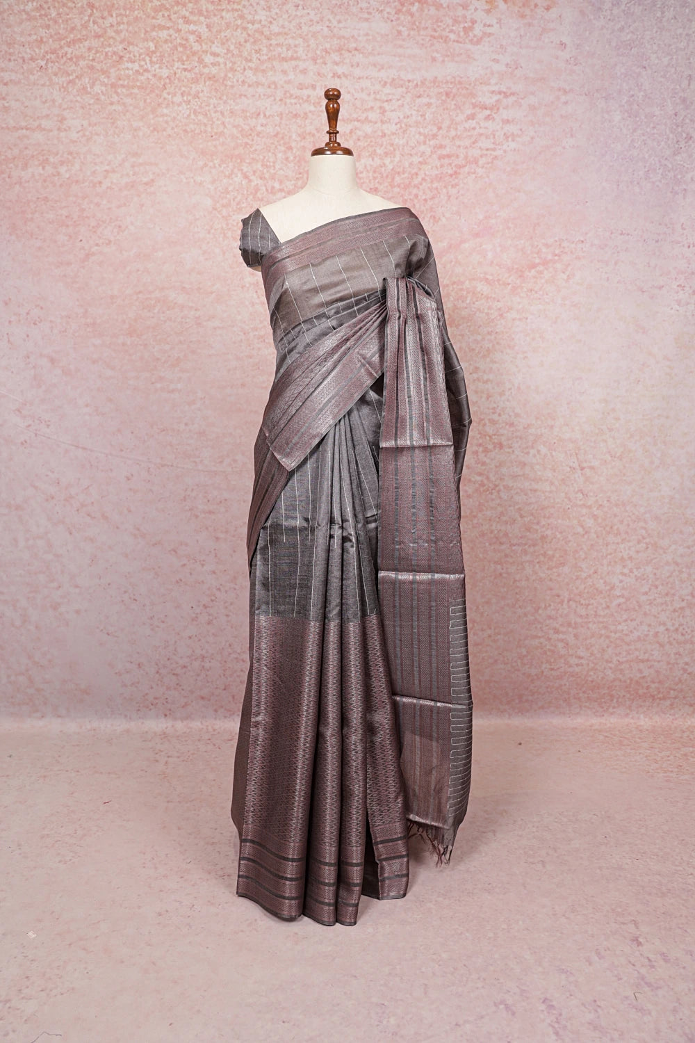 Ash Tussar Silk Saree