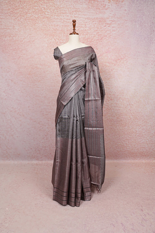 Ash Tussar Silk Saree