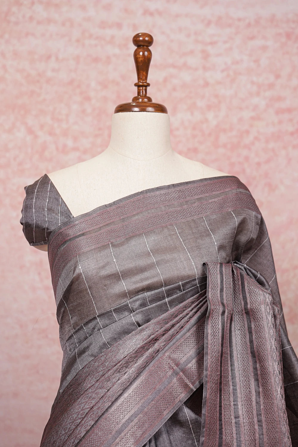 Ash Tussar Silk Saree