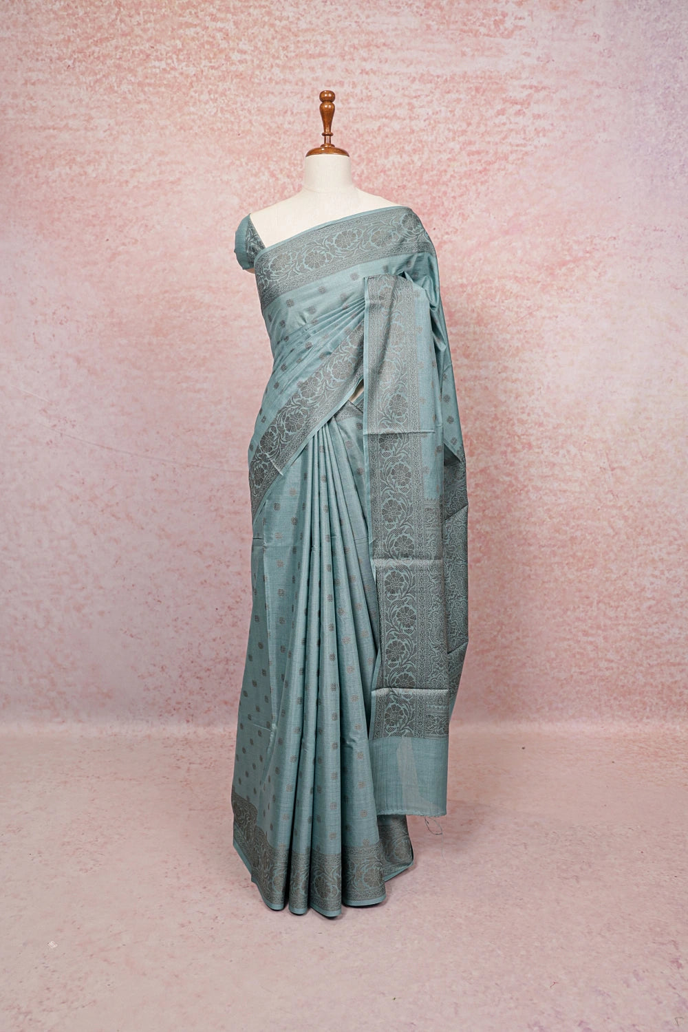Sky Blue Tussar Silk Saree