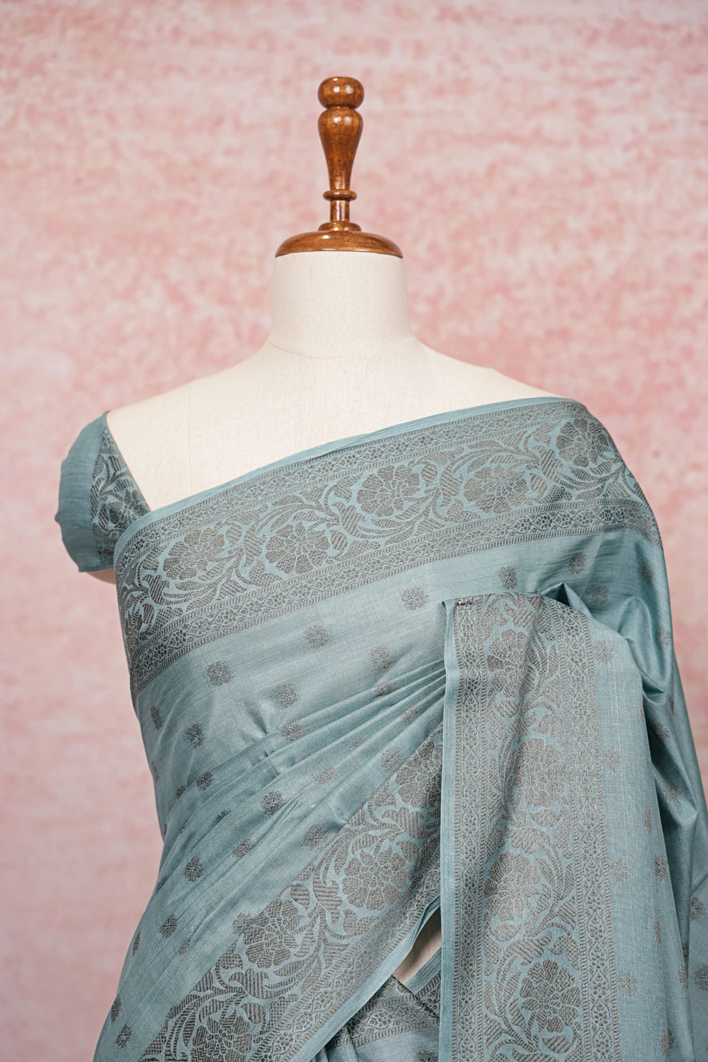 Sky Blue Tussar Silk Saree