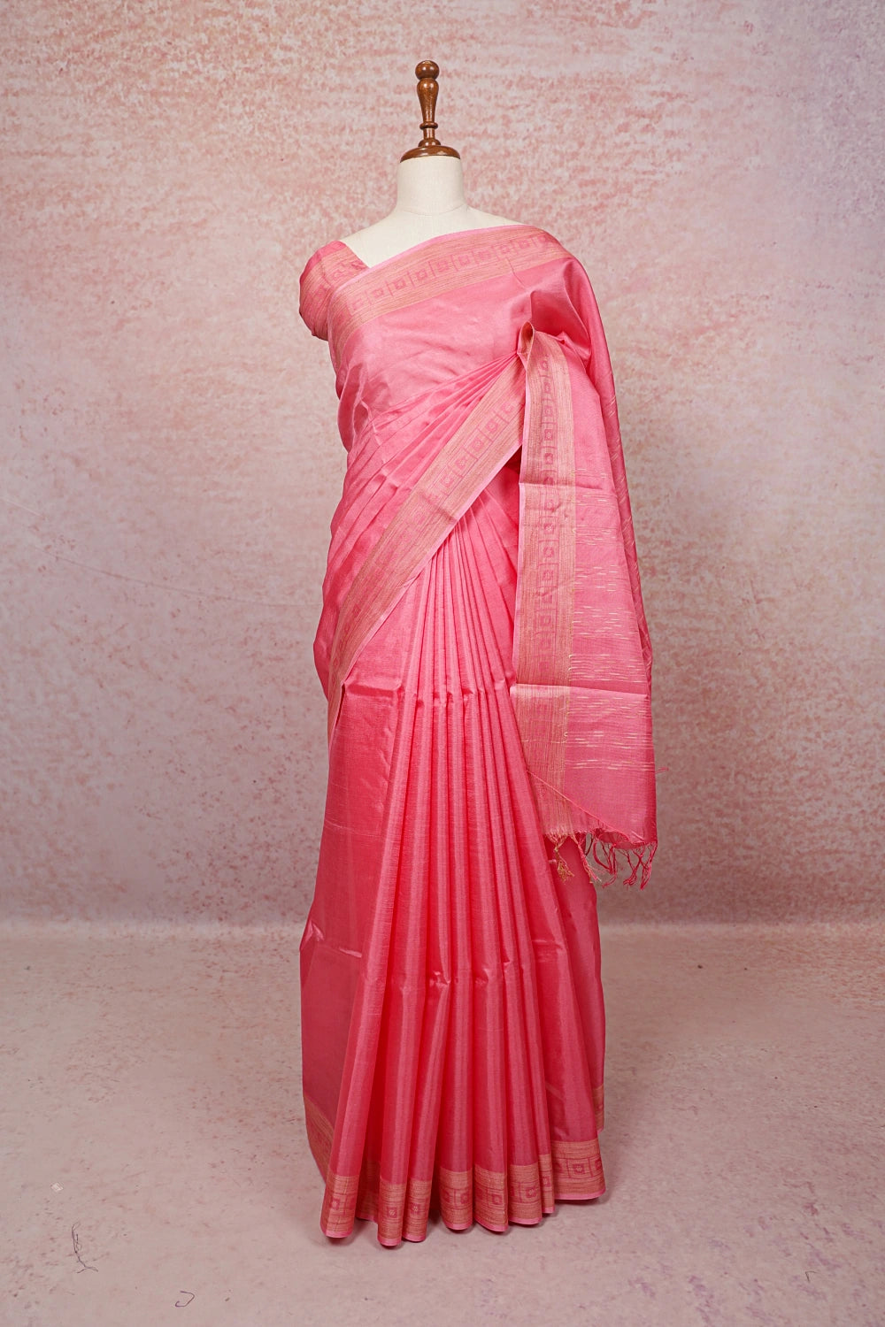 Peach Pink Tussar Saree