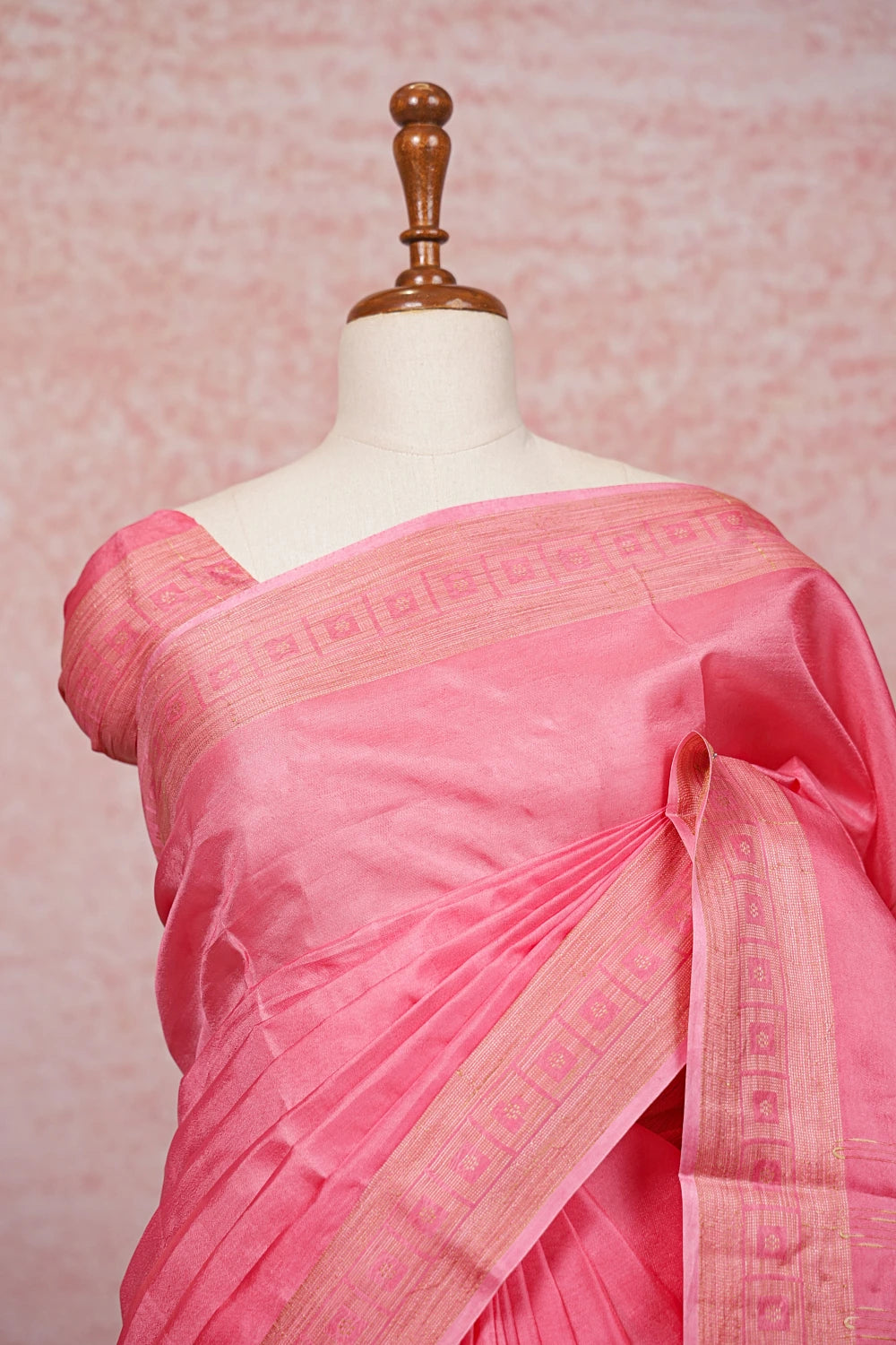 Peach Pink Tussar Saree