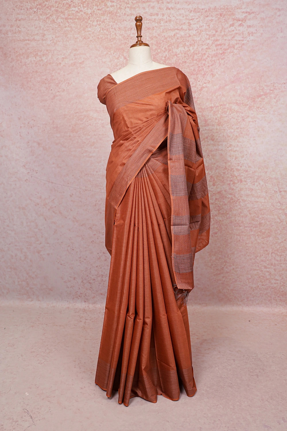 Rust Orange Tussar Silk Saree