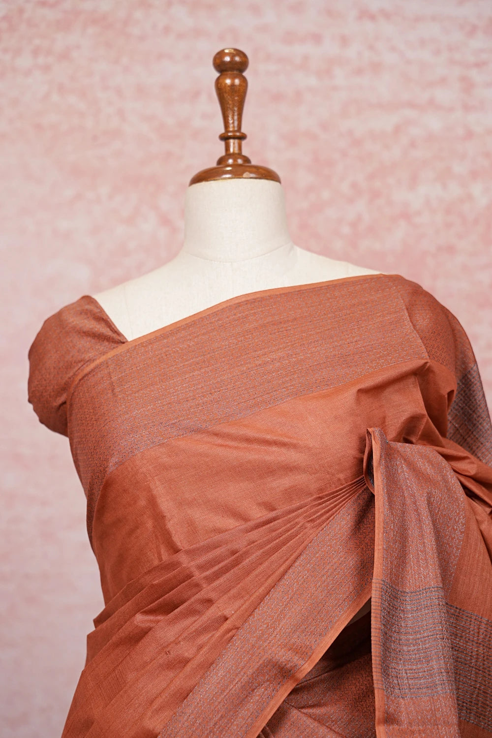Rust Orange Tussar Silk Saree