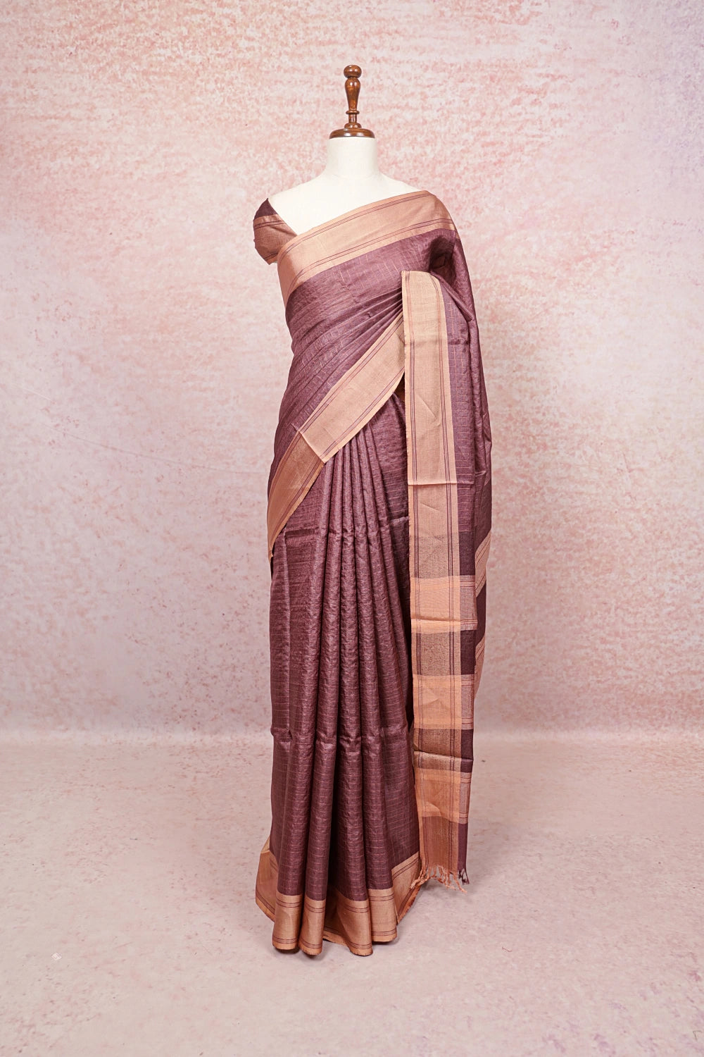 Onion Pink Tussar Silk Saree