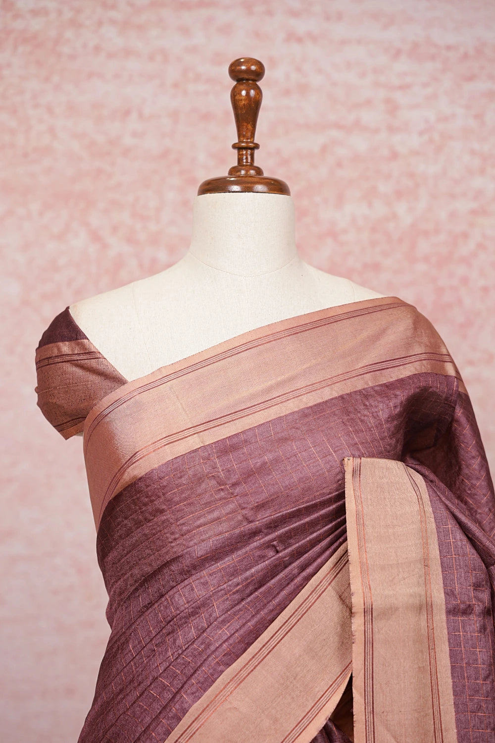 Onion Pink Tussar Silk Saree