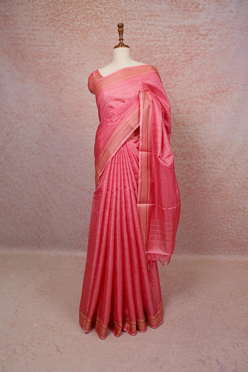 Pink Tussar Silk Saree - Seematti