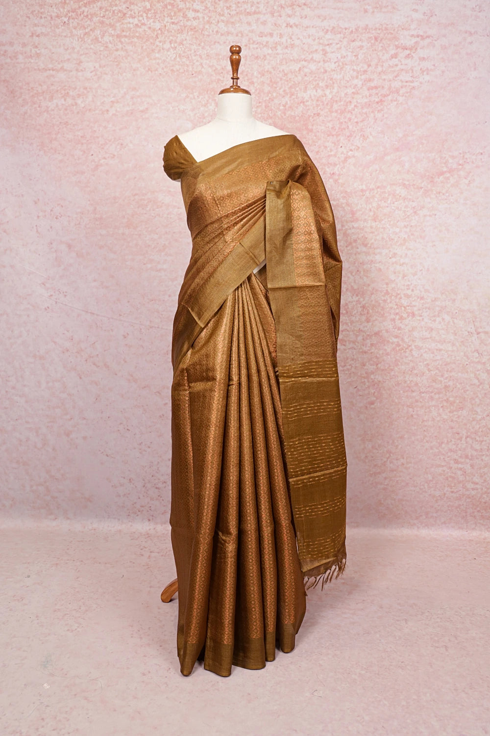 Light Brown Tussar Silk Saree
